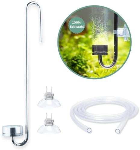 Q-Grow CO2 Diffusor Aquarium aus Edelstahl, mit wechselbarer Keramikscheibe, inkl. 2m Schlauch - 50cm