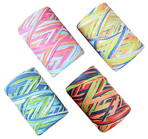 Keleily Raffia Bast 4 Rollen Bunt Bast Band 80M Bast Papierband Kunst Bastband für Weihnachten, Geschenkverpackung, Dekoration, Weben, Florist - 4-Farben Mischen