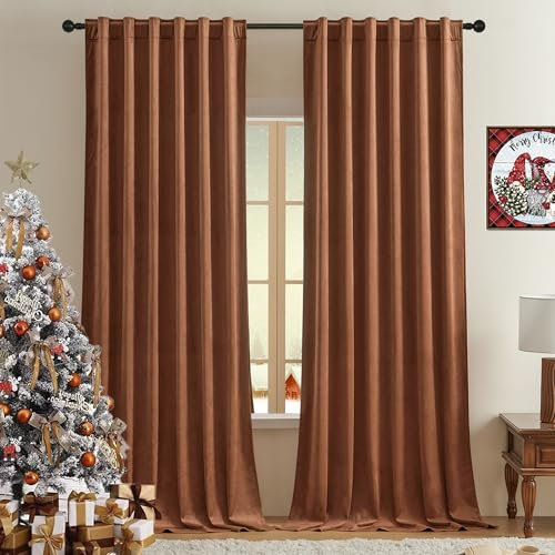 Timeper Samtvorhänge, 274.3 cm lang, gebranntes Orange, Hintergrundvorhänge, schwer, anspruchsvoll, Vorhänge, Trennwand, Raumstange, Rückseite, Schlaufen-Design, 52x108 cm, 2 Paneele