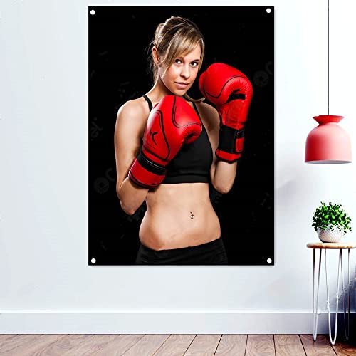 Junge, schöne weibliche Boxer-Tapete, Poster, Wandkunst, Kickboxen, Muay Thai, Kampfsport-Banner, Flaggen, Kunstwerk, Fitnessstudio, Dekoration, 96 x 144 cm