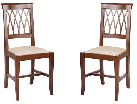 Sillas de cocina de madera de haya maciza estilo clásico, 45 x 40 x 93 cm, trenza, juego de 2 unidades (nogal asiento acolchado)