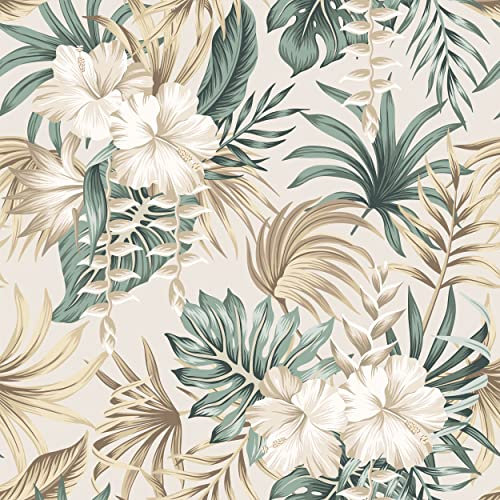 decomonkey Fototapete | Tapetenrolle 10 m Tapete Vliestapete Deko Panel Modern Design Wanddeko Wandtapete Wohnzimmer Schlafzimmer | Pflanzen Laub Grau Braun Natur Blätter Beige Monstera Palme