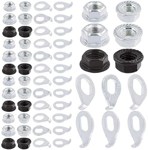 Wokape 60Pcs M8 M9.5 M10 Bicycle Hub Flange Axle Nut and Safety Washer Kit, Steel Bicycle Hook Hub Parts for MTB Front Rear Wheel Retaining