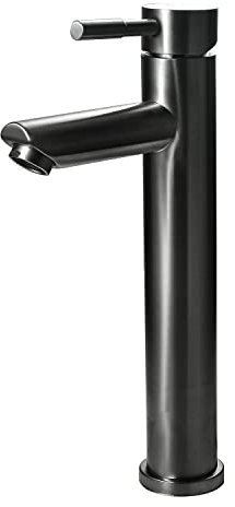 SOLVEX Wasserhahn Bad, Grau Edelstahl Waschtischarmatur (Mit Hoher Auslauf),Waschtisch-Einhebelmischer für Aufsatzwaschbecken und Waschschalen,Heißem und Kaltem Einstellbarer,SP-10032-G
