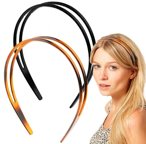 Dazzhues 2 Stück Kunststoff Stirnband Zweireihige Stirnbänder Anti-Rutsch Haarreifen mit Zähnen Haarband Zubehör für Damen und Mädchen