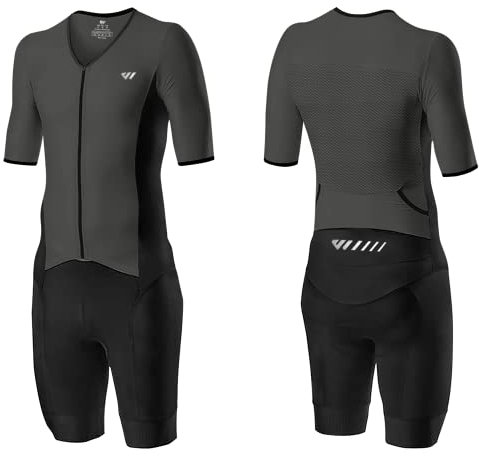 Lo.gas Herren Pro Trisuit Kurzarm Triathlonanzug für Rennen und Triathlon-Wettkämpfe -Triathlon-Anzug für Herren Gray XX-Large