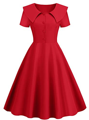 ZYUEER Robe Rose Poudré Robe Rose Poudré Femme Robe Halloween Courte Robe Soiree Femme Robe Medievale Robe Rockabilly Femme Hepburn Robe Vintage Années 50 Pin Up Femme Manche Longue Jupe (Rouge, XXL)