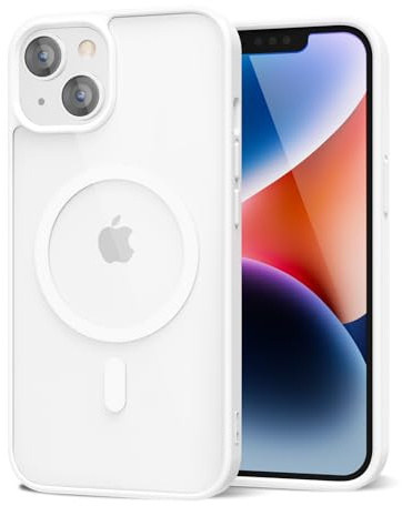 oakxco for iPhone 14 Plus Case Clear Magnetic Compatible with Magsafe, Thin Slim Transparent Non Yellowing, Hybrid Soft Silicone Bumper & Hard Plastic Protective Cover for Women, White