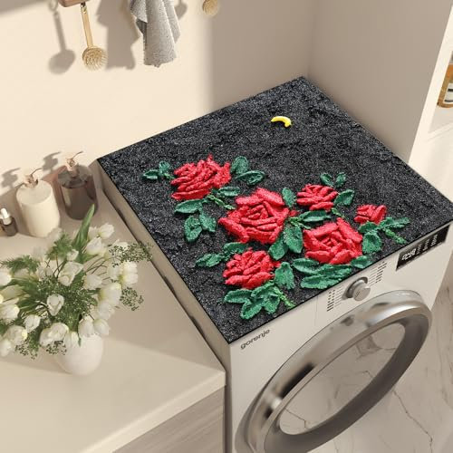 Nouiroy Tapete para lavadora, con diseño floral, para lavadora, secadora, cubierta superior, superabsorbente, para lavadora, microondas, refrigerador (luna rosa)