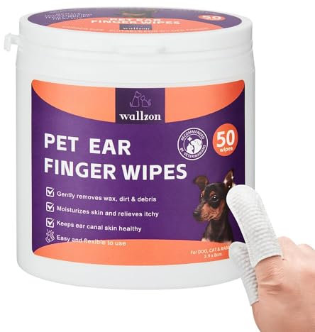 WALLZON Ear Cleanser Relief Finger Wipes | Ear Cleaning Finger Wipes for Dogs and Cats | Disposable Pet Ear Cleaner Wipes | Ear Care Wipes for Pet (50 counts)