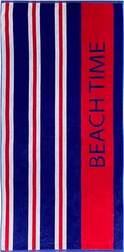 jilda-tex Strandtuch 90x180 cm Badetuch Strandlaken Handtuch 100% Baumwolle Velours Frottier Pflegeleicht (Beach Stripes red)