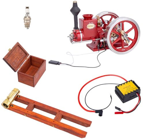 Funwetrike Metal Engine Model Kit, RETROL HM-01 7cc Hit and Miss Engine with Base Equipment Box+Fuel Tank+Oil Pipe+CDI Igniter+Spark Plug, Science Engine Kit Birthday Gift (KIT Version)