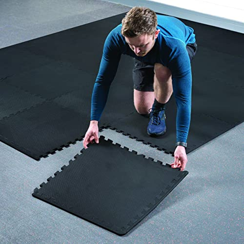 FORZA Tapis de Sol de Salle de Sport Emboîtables | Dalles de 60 cm² | Rembourrage en Mousse EVA | Matériel de Fitness pour Plus de Protection (Noir, Pack de 4)