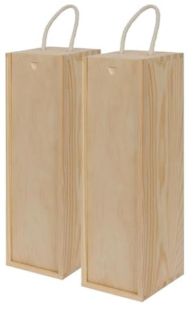 Harbour Housewares Wooden Wine Box with Handle - x2 Natural Slide Opening Wine Gift Box Wood Luxury Champagne Bottle Boxes Wine Holder Crate for Birthday, Housewarming, Corporate Gifts