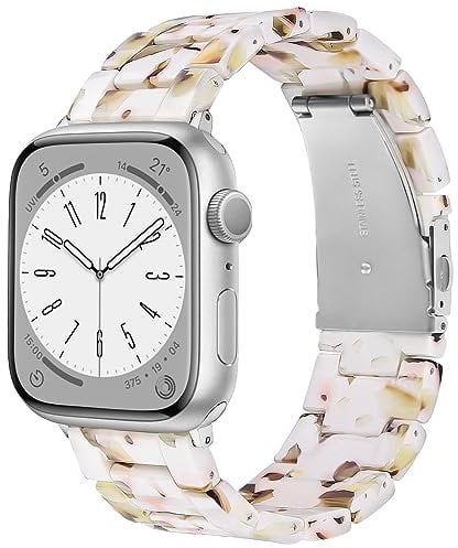V.R.HOPE Resin Straps Compatible with Apple Watch Series 7/8/9/SE/10/ 44mm 45mm 49mm 42mm 46mm (Series 10) Women Men, for Apple Watch Ultra Series 6/5/4/3/2/1 - nougat-Starlight