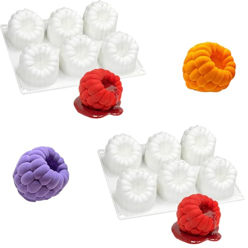 HanQZen Set di stampi da forno in silicone 3D, fragola e lampone, flessibili per torte, brownies, gelatina, gelati e dolci (motivo frutta) (motivo frutta) 2 (bianco)