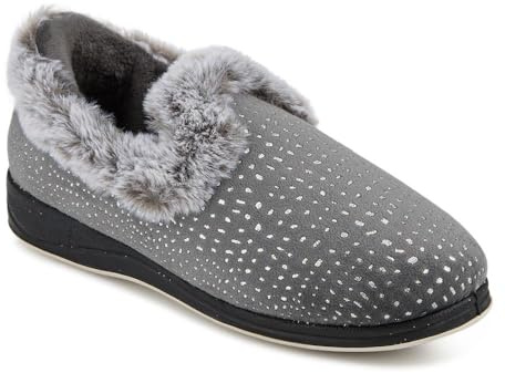 Pavers Just Step In Wide Fit Fur Cuff Slippers - Grey Size 8