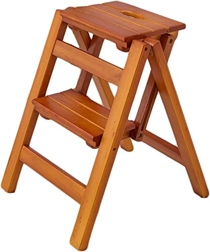 Escalera plegable de madera, 2 escalones, diseño portátil y compacto, taburete antideslizante para uso doméstico, silla de seguridad multifuncional