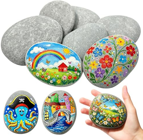 chuanhylis 10 Pcs Painting Rock, Pebbles for Painting and Arts, 7-10cm Natural River Stone, Smooth Decorative Stones for Painting, Garden, DIY, Decorating, Aquariums (7-10cm)