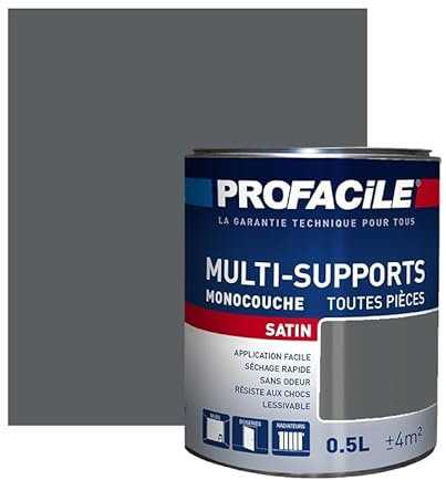 PROFACILE Peinture intérieure multi-supports, satin, murs, plafonds, boiseries, radiateurs, sans odeur, plusieurs teintes 0.5 litre
