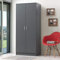 Timber Art Design UK 2 Door Double Wardrobe,Modern Storage Cupboard Organiser Bedroom Furniture With Chrome Handles, Dark Grey - 76 x 181 x 47 cm