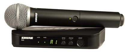 Shure BLX24/PG58 UHF Wireless Microphone System - Perfect for Church, Karaoke, Vocals - 14-Hour Battery Life, 300 ft Range | Includes PG58 Handheld Vocal Mic, Single Channel Receiver | H11 Band
