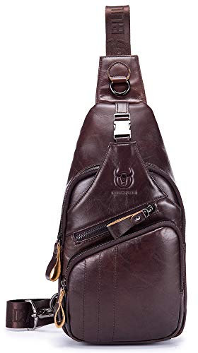 SDNAZ Herren Echtleder Brusttasche Brustbeutel Leder Schultertasche Schulter Rucksack Reisetasche Crossbody DE906 Braun