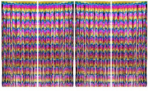 Allgala 4 Stück 1 x 2,5 m metallisches Lametta-Fotohintergrund, Vorhang für Tür, Fransen, Regenbogen-BD52500
