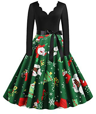 EFOFEI Damen Kurzarm Cocktailkleid mit Gürtel Hepburn Cocktailkleid Rockabilly Vintage Retro Rockabilly Kleider Grün M