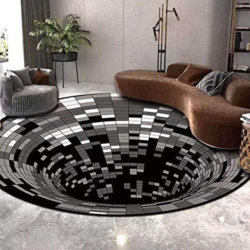 ZHANGMEI Täuschung Teppich Rund 3D Visual Illusion Rutschfester Teppich Schwarz Weiß-Stereo-Sichtmatte Flächenteppich Runder Teppich,160x160cm