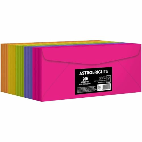 Astrobrights Color 10 Envelopes, 4.125 x 9.5, 24 Lb/89 Gsm, Happy 5-Color Assortment, 200 Pack (92109)