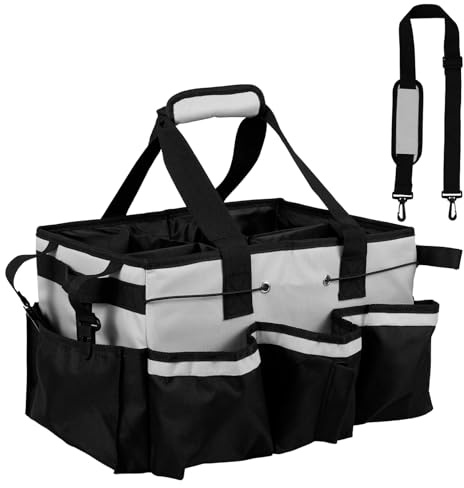 KEGAJEGA Putzmittel Organizer 45x26x23cm Reinigungs-Caddy mit 15 Taschen Griff Verstellbaren Schultergurten Haushaltstasche Caddy Tasche Groß für Zuhause Auto Küche Bad Einkaufen (Grau)