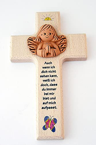 Kinderkreuz 15x9cm mit Ton-Engel Schmetterling