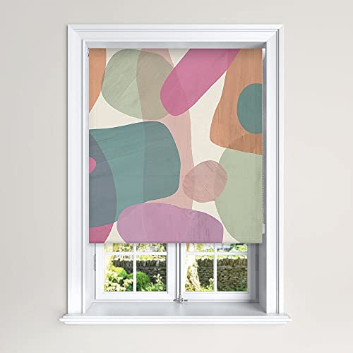 Blackout Roller Blinds Windows Child Safety Cut To Size Fitting Included Beautiful Design, Abstract Pastel 120 x 140 cm