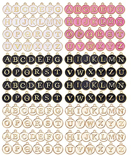 BEEFLYING 156 Stück Legierung Emaille Alphabet Charm Anhänger A ~ Z Buchstabe Metall Anhänger Gemischter Buchstabe Runde Charms Für DIY Schmuck Halsketten Armbandherstellung