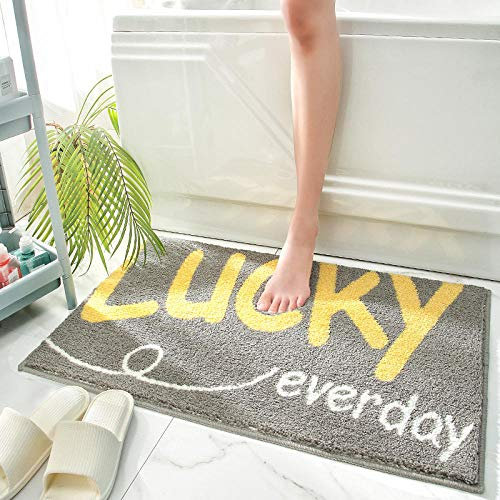 LNXSESN Badteppich Gelb Grau Weiß Badvorleger Flauschig Mikrofaser Badematte rutschfest Duschvorleger Schnelltrocknend Badezimmerteppich Waschbar Badematten Bathroom Mat 40x60cm
