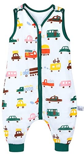 MOEMOE BABY Sleeping Bag with Legs 0.5 Tog Sleeping Bag with Feet Muslin Sleep sack Toddler Summer Baby Sleeveless Wearable Blanket,9-18 Months,S,Car