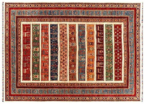 RUG PRINCE Afghan Ziegler Khorjin Ariana Teppich 200x300 Handgeknüpft Rot Gestreift Orient