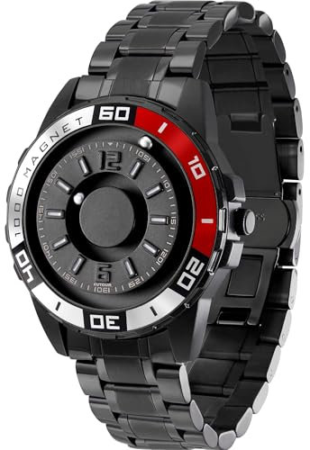 EUTOUR Magneto Mens Watches Magnetic Bead Quartz Wrist Watches for Men Unique Minimalist Sport Watch 40mm Black Stainless Steel Bracelets