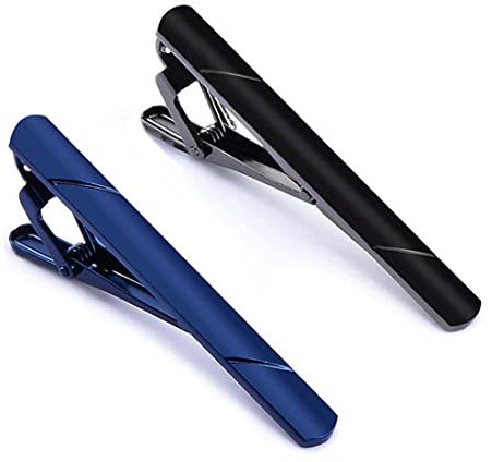 2 pcs Pince à cravate minimaliste en métal pour homme -Pince à cravate - Pour le travail, les mariages, les occasions décontractées ou formelles (noir + bleu marine)