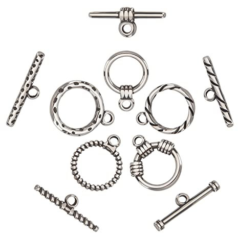 DICOSMETIC 5 Styles Runde Knebelverschlüsse Edelstahlschnalle Runde IQ Schnalle Armbandverschluss T Bar Verschluss Silberne Wirbelverschlüsse Zubehör Für Armband Halsketten Schmuckherstellung