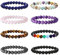 JeweBella 8 Stück Natürliche Edelstein Armbänder Set Damen Herren Perlen Armbänder Rose Quartz Amethyst Tigerauge Stein Obsidian Türkis Chakra Armband Paare Stretch Edelsteine Heilsteine Armband Set