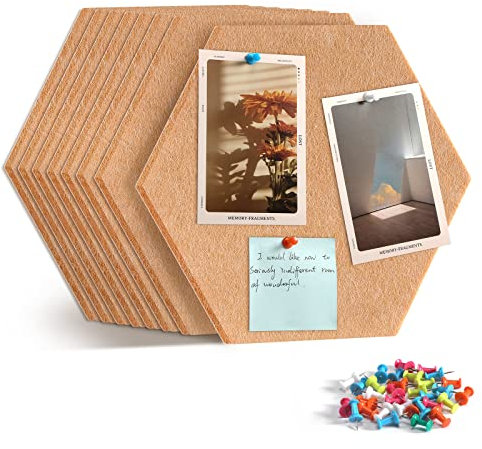 Uoisaiko Pin Board Large Notice Board, Hexagon Memo Board 30 Pins 6 Pack Alternative to Cork Board, Felt Board Tiles Bulletin Board for Home Office Classroom, Felt Wall Tiles for Wall Decoration