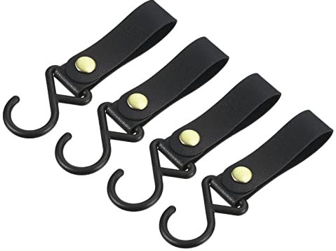 sourcing map Ganci a S in pelle PU, ganci da campeggio, in plastica, accessori per esterni, per appendere pentole, padelle, utensili, colore nero, confezione da 4