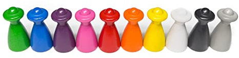 Spieltz große Spielfiguren aus Holz, Menschen/Personen mit Hut, Höhe 4 cm, f. Brettspiele. Made in Germany (10 Farben, 10 Figuren)