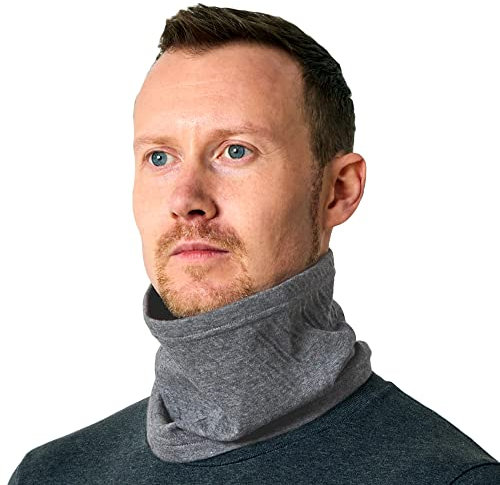 100% Organic Cotton Neck Gaiter - All Season Mens Womens Wide 2 in 1 Headband Loop Infinity Scarf Dark Grey