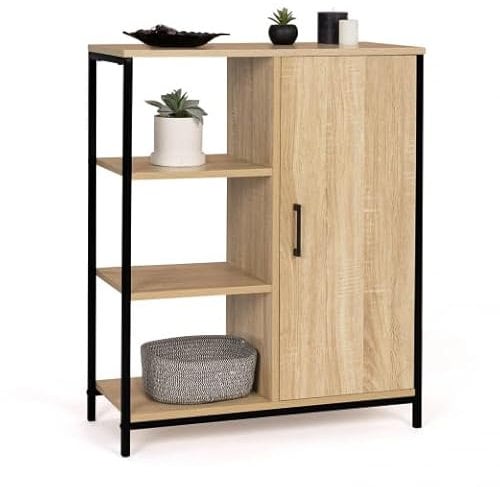 IDMarket - Buffet d'appoint 3 étagères et Placard 70 cm Detroit Design Industriel