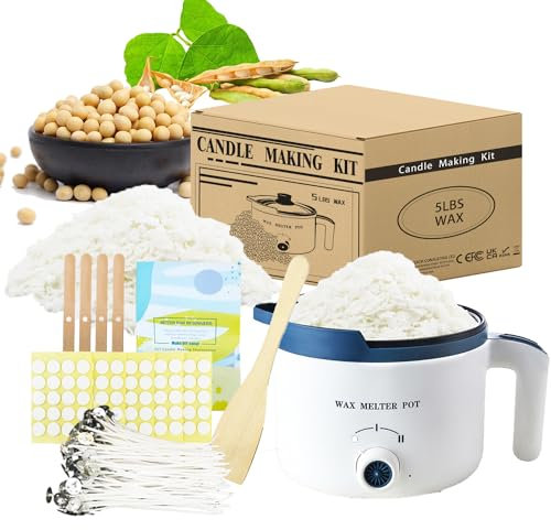 Ksedcon Candle Making Kit with Wax Melter, Bulk Soy Wax for Candle Making, DIY Candle Maker Supplies for Beginner Adults with 5lbs Soy Wax, Wax Melter, 100 Candle Wicks, 100 Wick Stickers