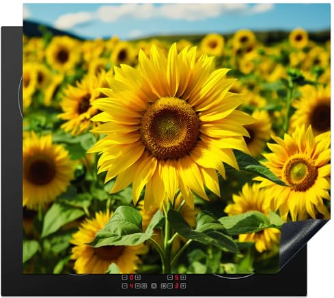 KitchenYeah© Induction Hob Protector Mat Stove Cap Top Cover Kitchen Cooker | 20.1x23.2 / 59x51 cm - Covers for Electric Hobs Vinyl SunFlower - Yellow - Nature - Flowers