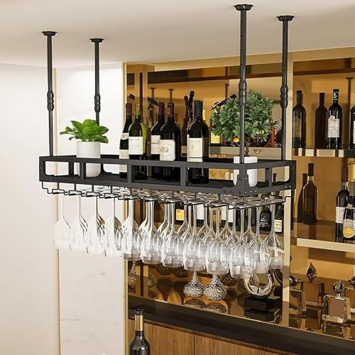 SHAIRMB Decke Weinglasregal, 14-22 Zoll HöHenverstellbar HäNgender Flaschenhalter, An Der Wand Montiert Champagner-Stielglas Aufbewahrungsregal Aus Glas Perfekt FüR Die Bar,A,150 * 35cm